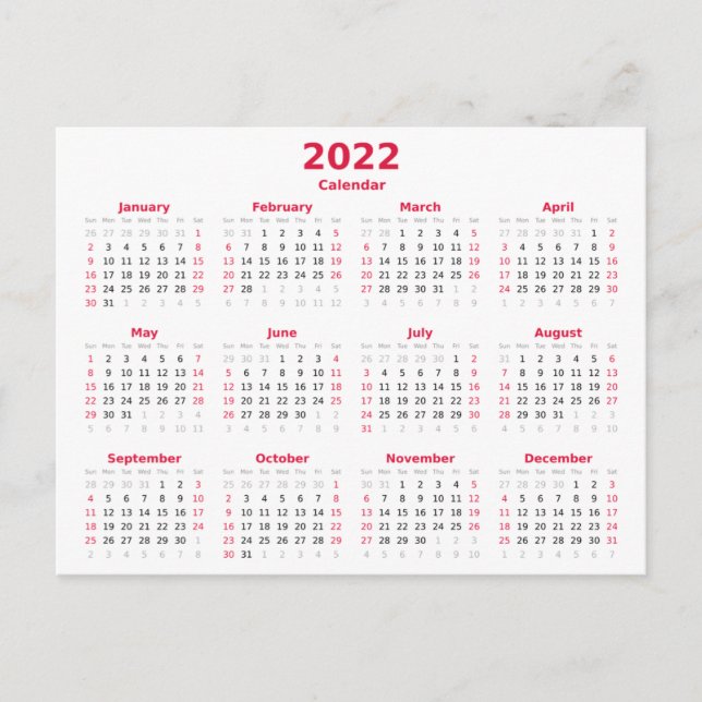 Cartão Postal Calendário Mensal Básico 2022 (Frente)