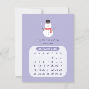 Cartão Postal Calendário Mensal de Motivação Kawaii de Janeiro d