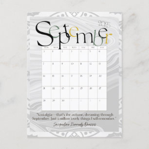 Cartão Postal Calendário Mensal Moderno da Cinza de setembro de 