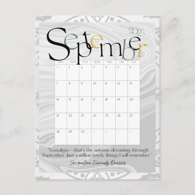 Cartão Postal Calendário Mensal Moderno da Cinza de setembro de  (Frente)