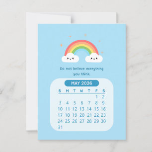 Cartão Postal Calendário Mensal Motivacional Fofo Kawaii Maio de
