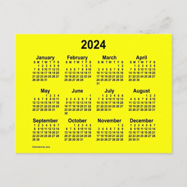Cartão Postal Calendário Mini Amarelo 2024 da Janz (Frente)