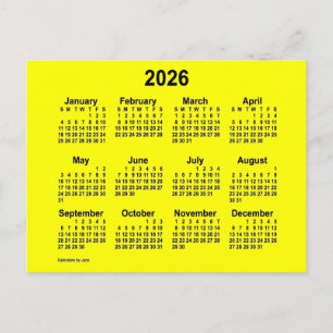 Cartão Postal Calendário Mini Amarelo 2026 de Janz