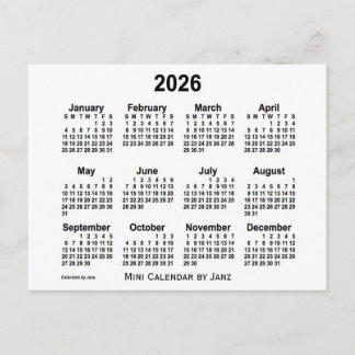 Cartão Postal Calendário Mini Branco 2026 por Janz