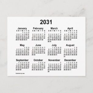 Cartão Postal Calendário Mini Branco 2031 da Janz