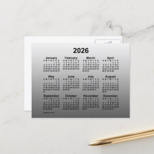 Cartão Postal Calendário Mini Branco Desbotado 2026 por Janz Pos