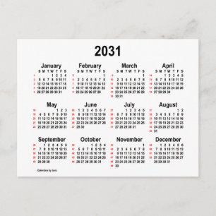 Cartão Postal Calendário Mini de 52 Semanas 2031 Branco por Janz