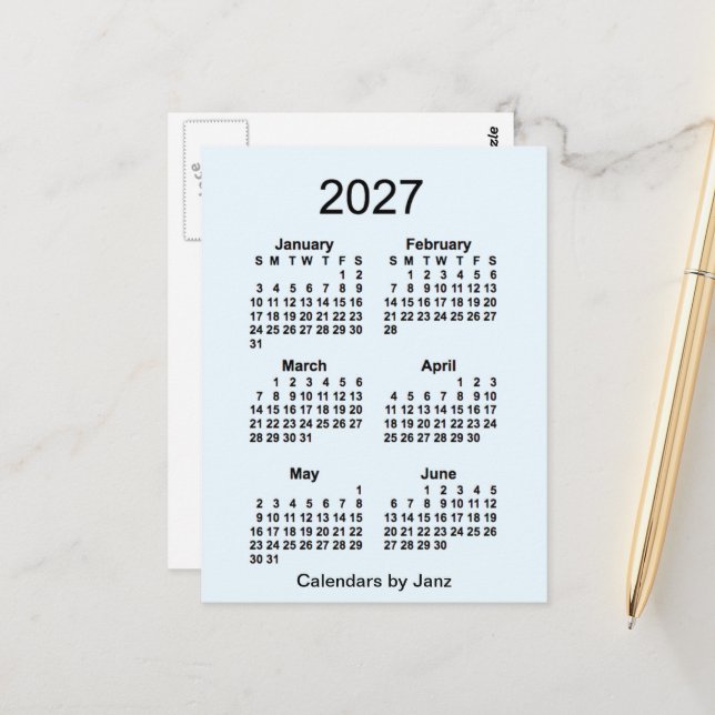 Cartão Postal Calendário Mini de 6 Meses Alice Azul 2027 por Jan (Frente/Verso In Situ)