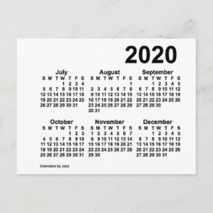 Cartão Postal Calendário Mini de 6 Meses Branco 2020 por Janz