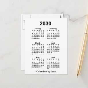 Cartão Postal Calendário Mini de 6 Meses Branco 2030 por Janz