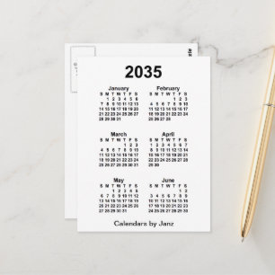 Cartão Postal Calendário Mini de 6 Meses Branco 2035 por Janz