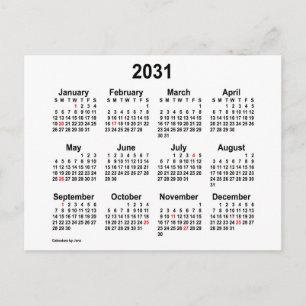 Cartão Postal Calendário Mini Feriado Branco 2031 por Janz