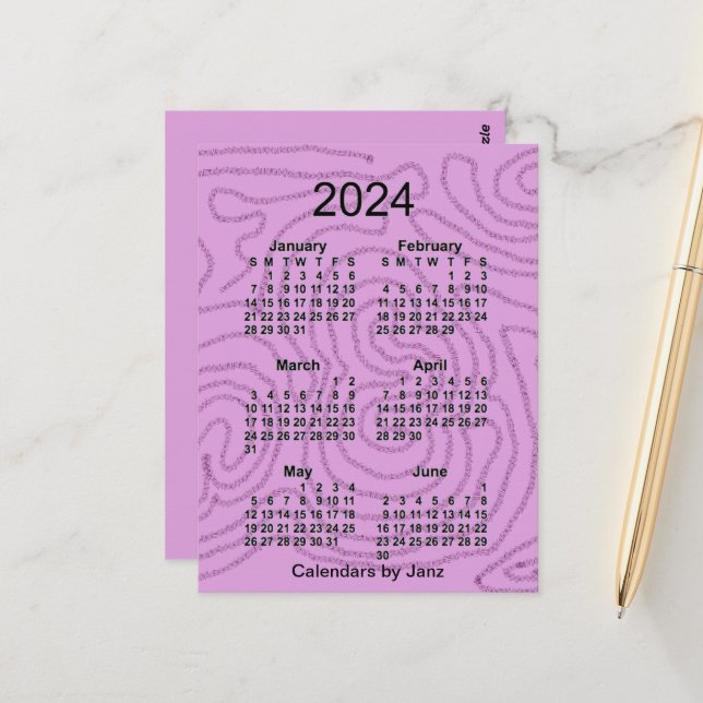 Cartão Postal Calendário Mini Mês de 6 Meses 2024 Purple Maze po (Frente/Verso In Situ)