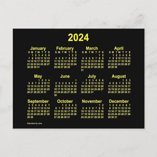 Cartão Postal Calendário Miniatura Amarelo Neon 2024 por Janz (Frente)