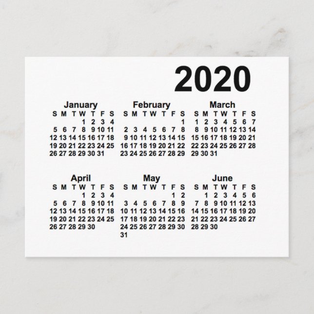 Cartão Postal Calendário Miniatura de 6 Meses Branco 2020 por Ja (Frente)