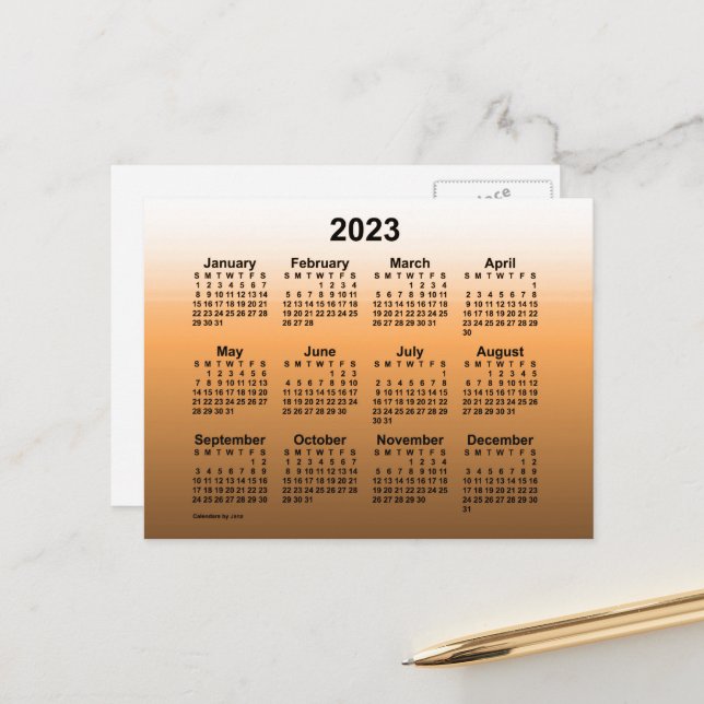 Cartão Postal Calendário Miniatura Dourado Desbotado 2023 por Ja (Frente/Verso In Situ)