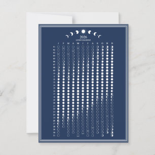 Cartão Postal Calendário Minimalista de Fases Lunares de 2026