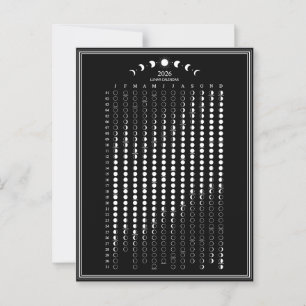 Cartão Postal Calendário Minimalista de Fases Lunares de 2026