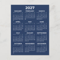 Calendário Mínimo Azul Marinho Simples Básico de 2