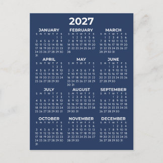 Cartão Postal Calendário Mínimo Azul Marinho Simples Básico de 2