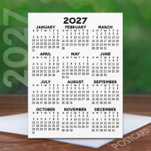 Calendário Mínimo de 2027 - Vista Anual Preto e Br