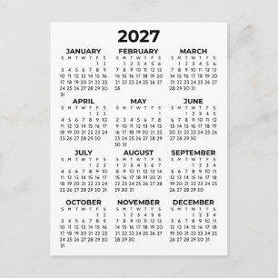 Cartão Postal Calendário Mínimo Simples Preto e Branco 2027