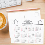 Cartão Postal Calendário Personalizado 2024 da Real Estate Compa<br><div class="desc">Este calendário de cartões postais do corretor moderno é personalizado com o nome da sua empresa real sob o nome do agente na tipografia quic. Estes cartões postais minimalistas de calendário preto e branco apresentam um desenho simples de uma casa. Presente de marketing contemporâneo para um agente imobiliário trabalhando para...</div>