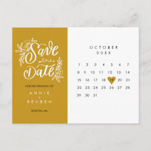 Cartão Postal Calendário Salve a Data Coração de Amor Dourado