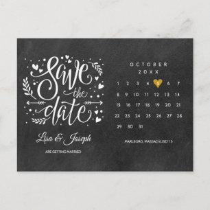 Cartão Postal Calendário Salve a Data Quadro de Giz Coração Amor