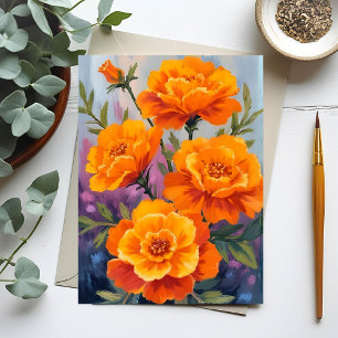 Cartão Postal Calêndulas Laranja Flor de Outubro Aquarela
