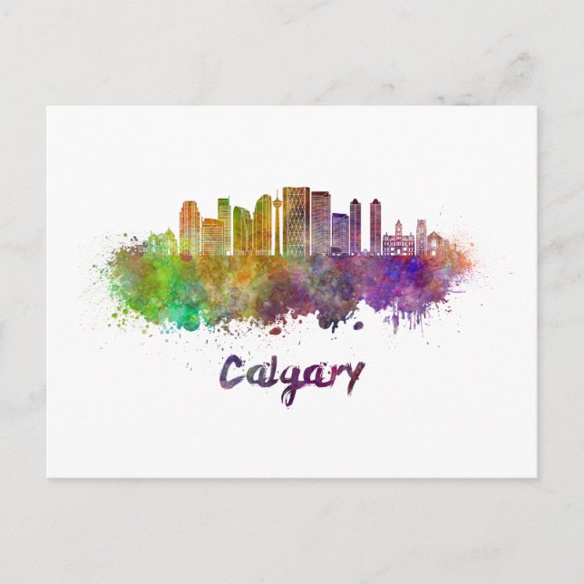 Cartão Postal Calgary V2 skyline in watercolor (Frente)