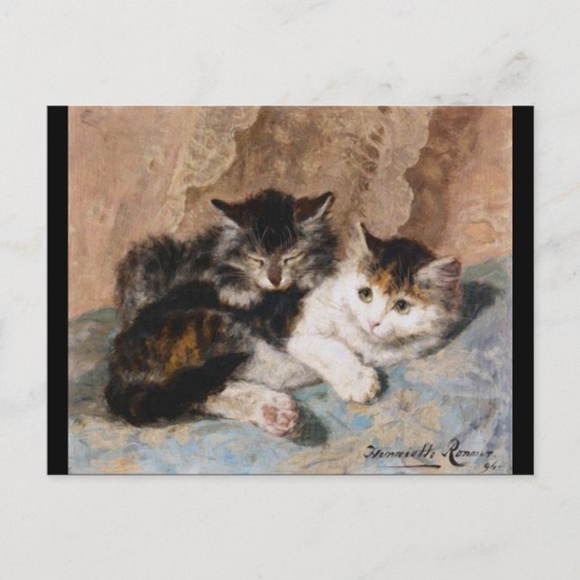 Cartão Postal Calico Cat e pintura de Cinza Kitten Fine Art (Frente)