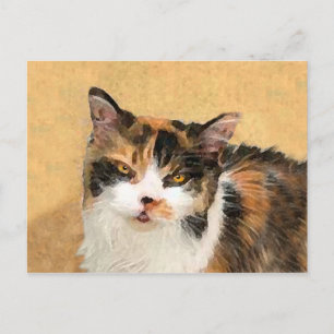 Cartão Postal Calico Cat Painting - Gato Original Bonito