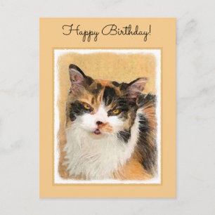 Cartão Postal Calico Cat Painting - Gato Original Bonito