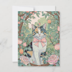 Cartão Postal Calico gato com flores postais