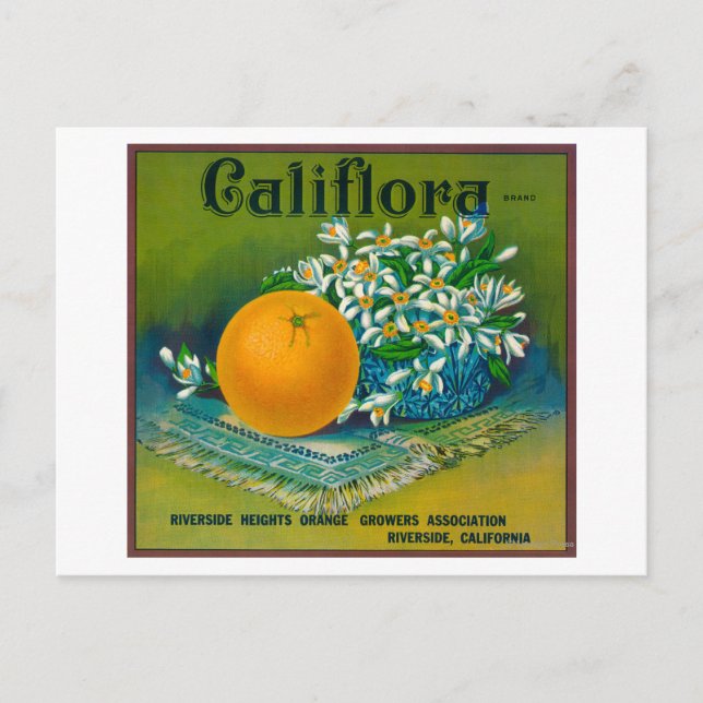 Cartão Postal Califlora Orange LabelRiverside, CA (Frente)