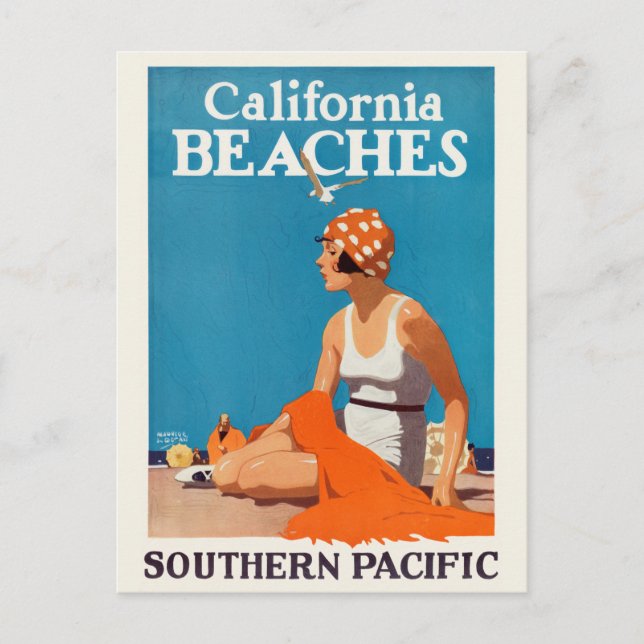 Cartão Postal California Beaches Poster vintage 1923 (Frente)
