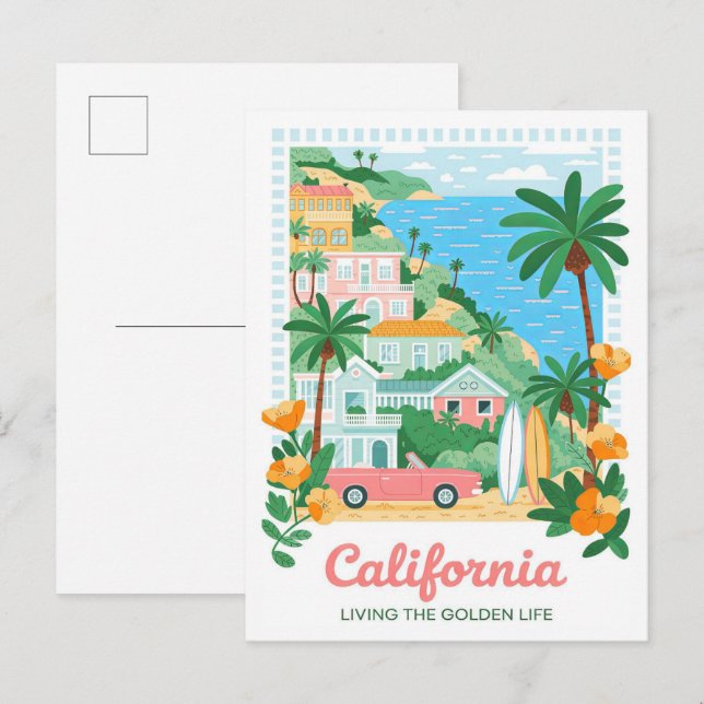 Cartão Postal California Living the Ouro Life Summer Viagem (Frente/Verso)