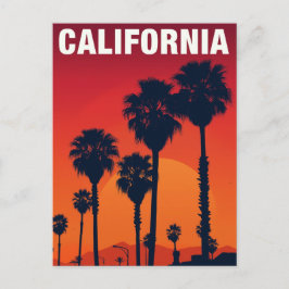 Cartão Postal California Palm Trees Sunset Retro