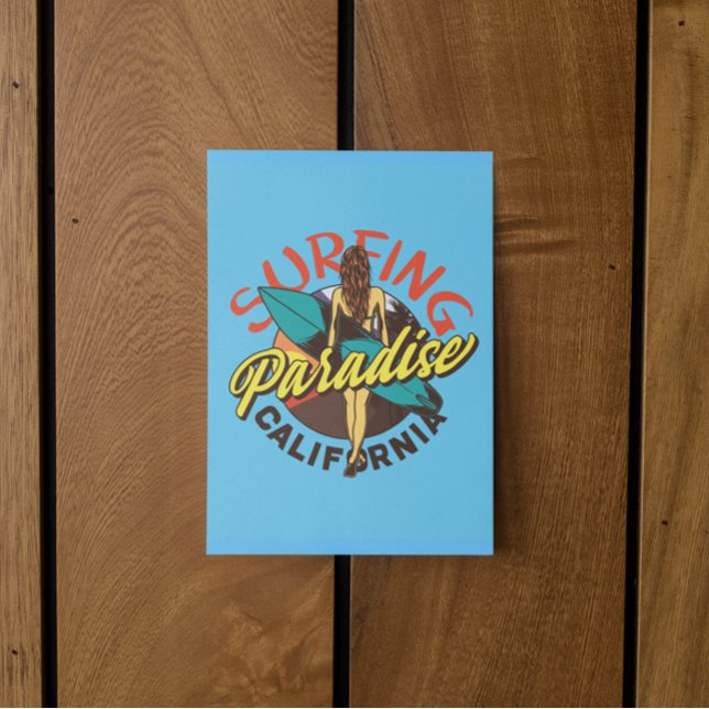 Cartão Postal California Surfing Paradise Vintage (california surfer girl retro vintage postcard)