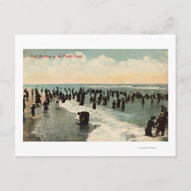 Cartão Postal CaliforniaCrowds Nadando na Costa do Pacífico (Frente)