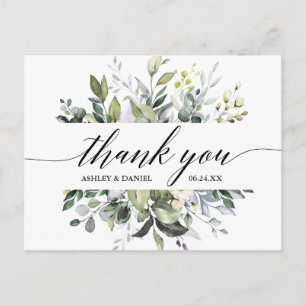 Cartão Postal Caligrafia Aquarela Verdura Casamento Agradeciment