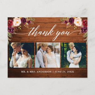 Cartão Postal Caligrafia Borgonha Fotografia Casamento Madeira O