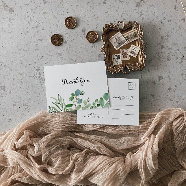 Cartão Postal Caligrafia Botânica Eucalipto Verde Obrigado (Criador carregado)