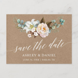 Cartão Postal Caligrafia Botânica Kraft Salva A Data