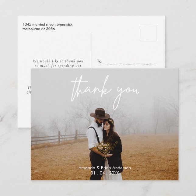 Cartão Postal Caligrafia Branca de Casamento Obrigado Cartão-Pos (Frente/Verso)