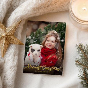 Cartão Postal Caligrafia Brilhante Dourada Foto Natal Mais Alegr