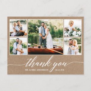 Cartão Postal Caligrafia Casamento Kraft 5 Foto Obrigado