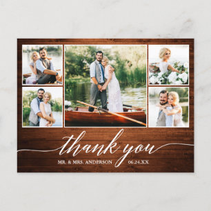 Cartão Postal Caligrafia Casamento Madeira 5 Foto Obrigado