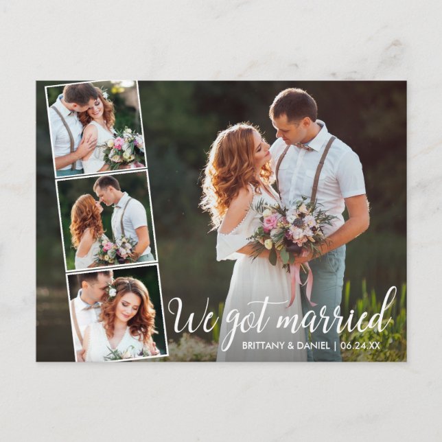 Cartão Postal Caligrafia Casamos 4 Fotografias (Frente)